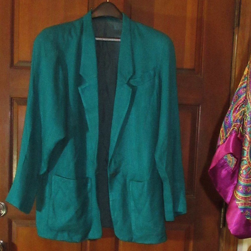 Turquoise Rayon Linen Jacket Size 12